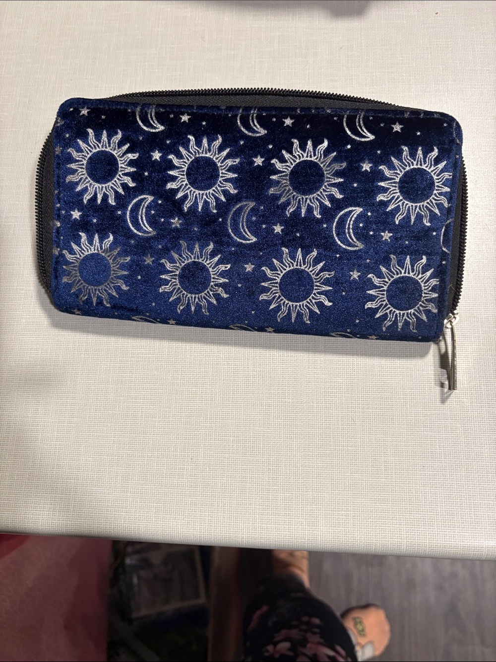 Celestial Sun & Moon Velvet Wristlet - Navy